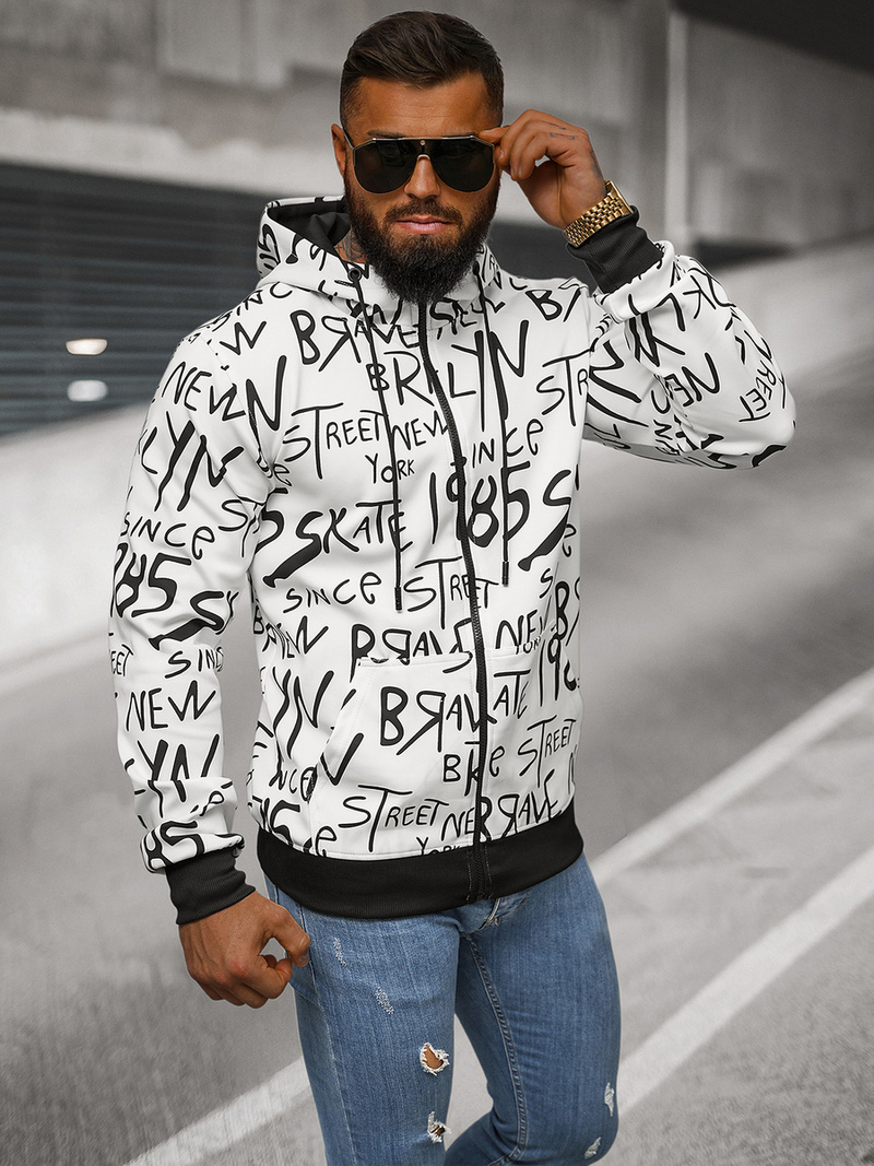 Férfi kapucnis pulóver fehér OZONEE JS/8B1175/1