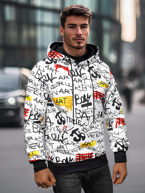 Férfi kapucnis pulóver fehér OZONEE JS/8B1251/1Z