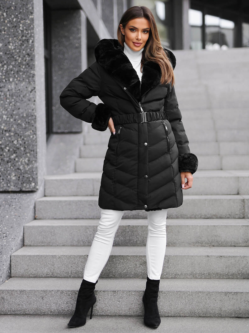 Női téli kabát fekete OZONEE JS/5M3156/392