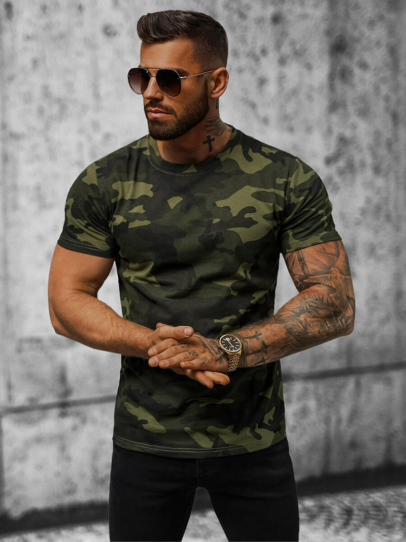 Férfi Póló Zöld-Terepmintás OZONEE JS/8T233/29