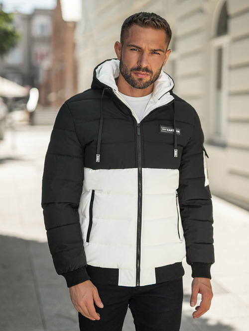 Férfi téli parka kabát fekete-fehér OZONEE JS/31M5083/281