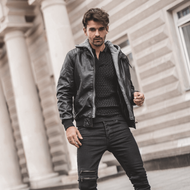 Férfi bőrdzseki fekete OZONEE RF/HK01Z