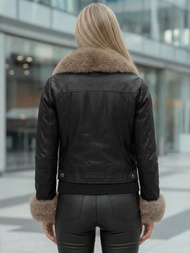 Női bőrdzseki fekete-bézs OZONEE JS/61M8513/392B