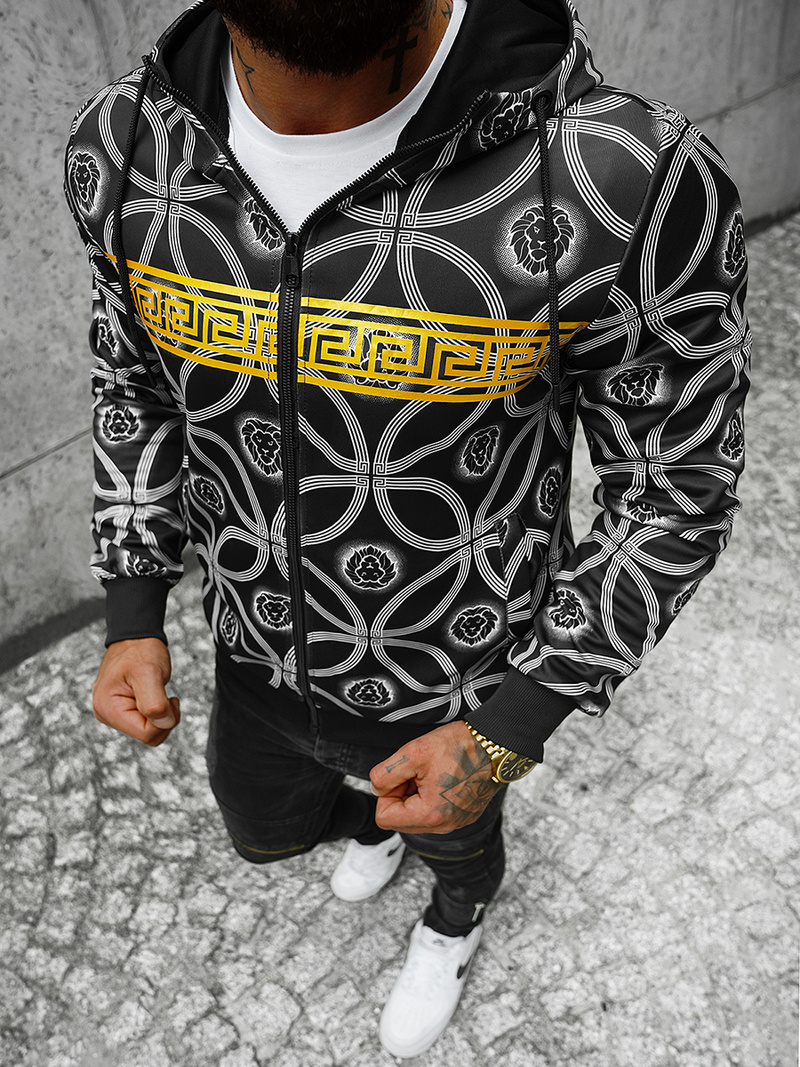 Férfi kapucnis pulóver fekete OZONEE JS/B8123