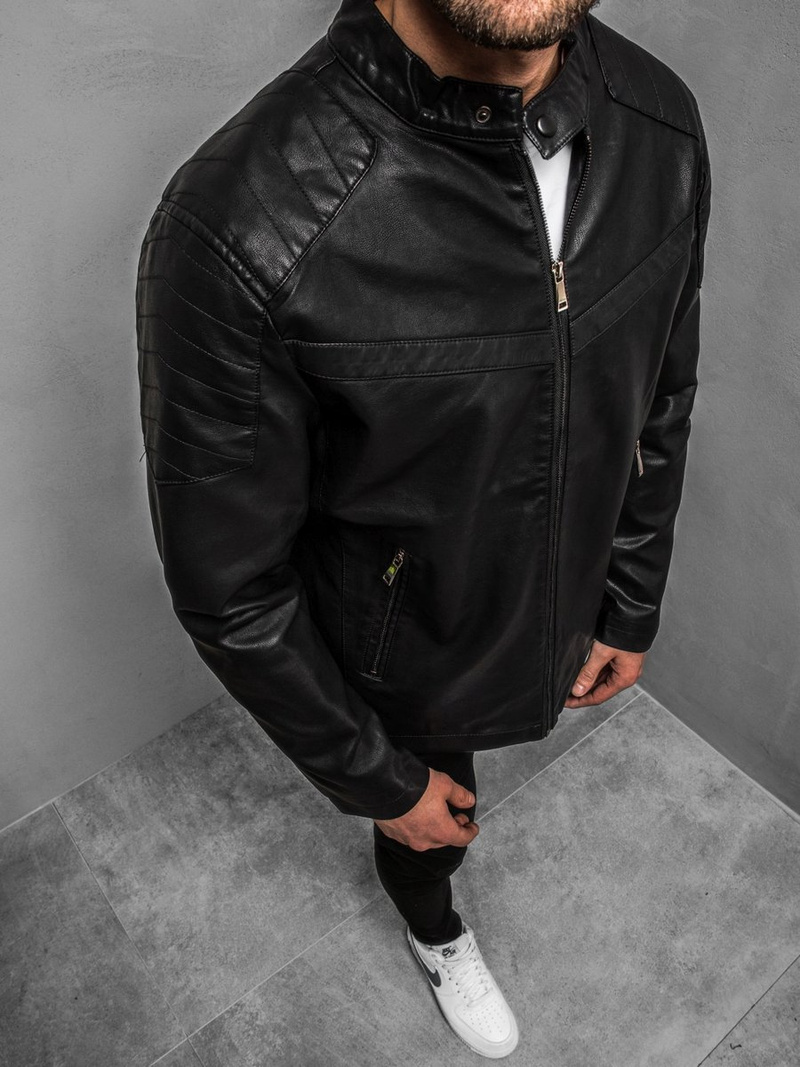 Férfi bőrdzseki fekete OZONEE JB/JP1128Z