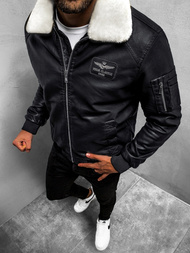 Férfi pilóta bőrkabát fekete O/4811