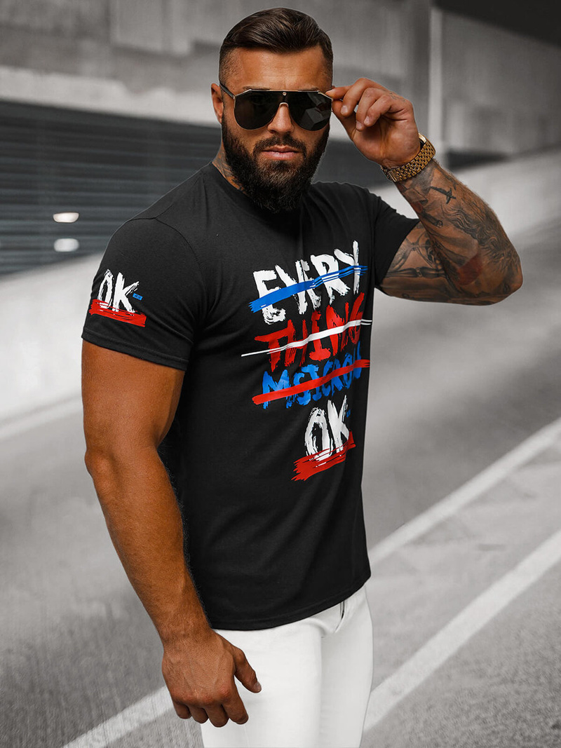 Férfi Póló Fekete OZONEE O/8T1266/3