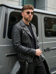 Férfi bőrdzseki fekete OZONEE JS/11Z8069