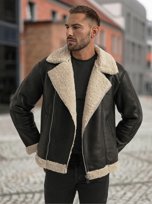 Férfi bőrdzseki fekete OZONEE JS/11Z8273