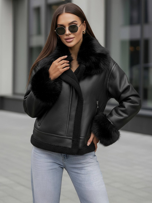 Női bőrdzseki fekete OZONEE JS/61M8505/392Z