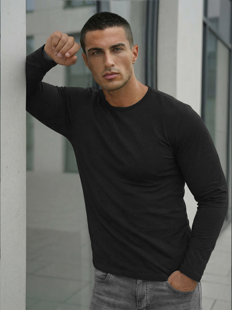 Férfi hosszú ujjú póló fekete OZONEE JS/DB71/1