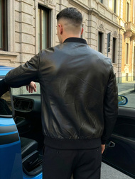 Férfi bőrdzseki fekete OZONEE JS/11Z8105Z