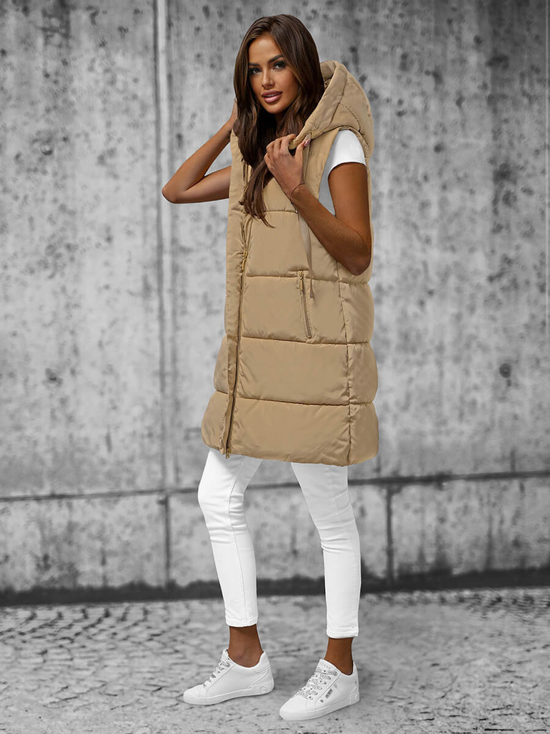 Női hosszú mellény bézs OZONEE O/81266Z