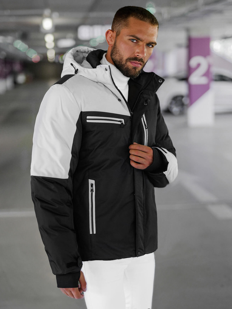 Férfi Steppelt Kabát Fekete-Szürke OZONEE JS/91M9903/92