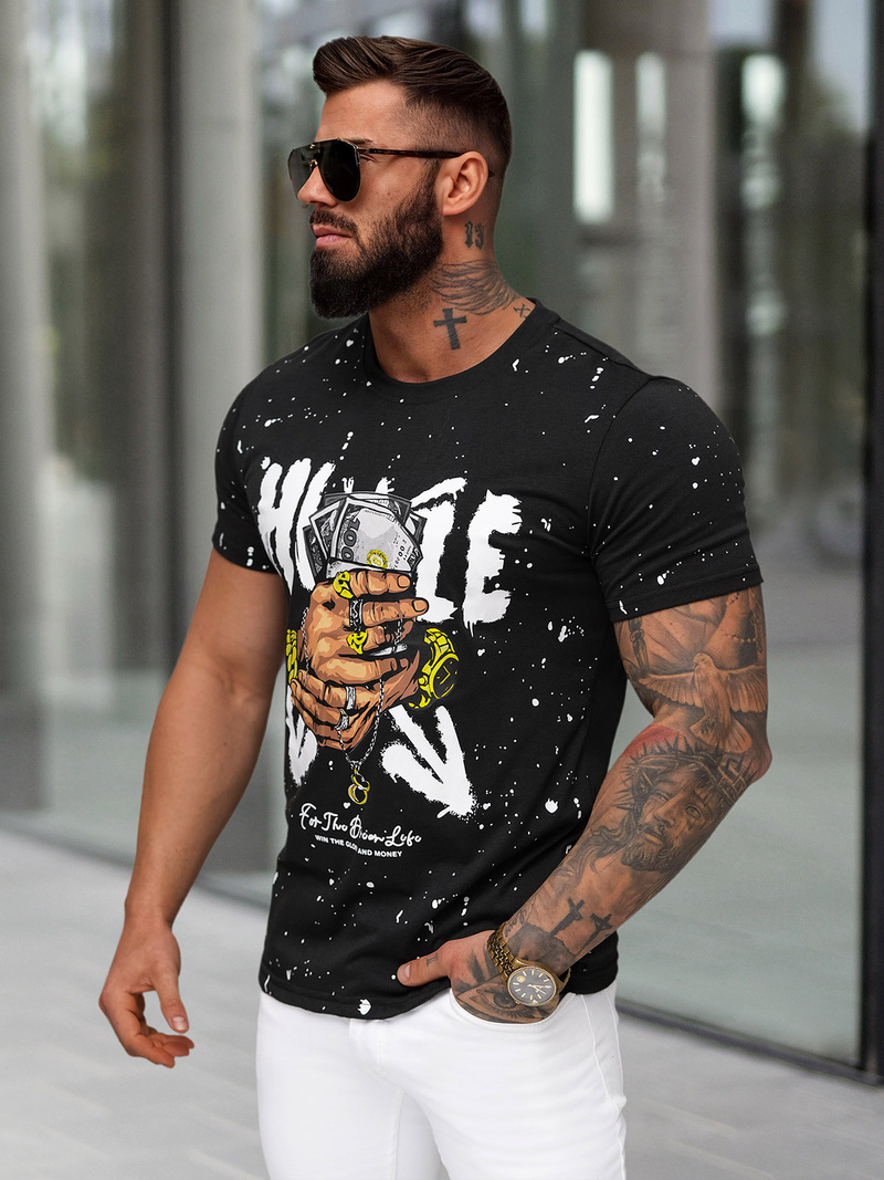 Férfi Póló Fekete OZONEE JS/8B1389/3