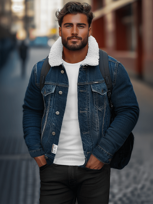 Férfi Farmer Dzseki SHERPA Sötét-Kék OZONEE NB/MJ516BSZ