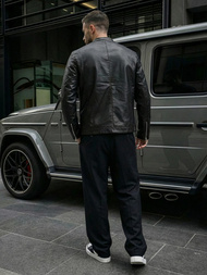 Férfi bőrdzseki fekete OZONEE JS/11Z8021