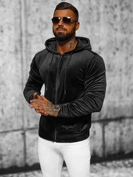 Férfi velúr kapucnis pulóver fekete OZONEE JS/8B1168/3