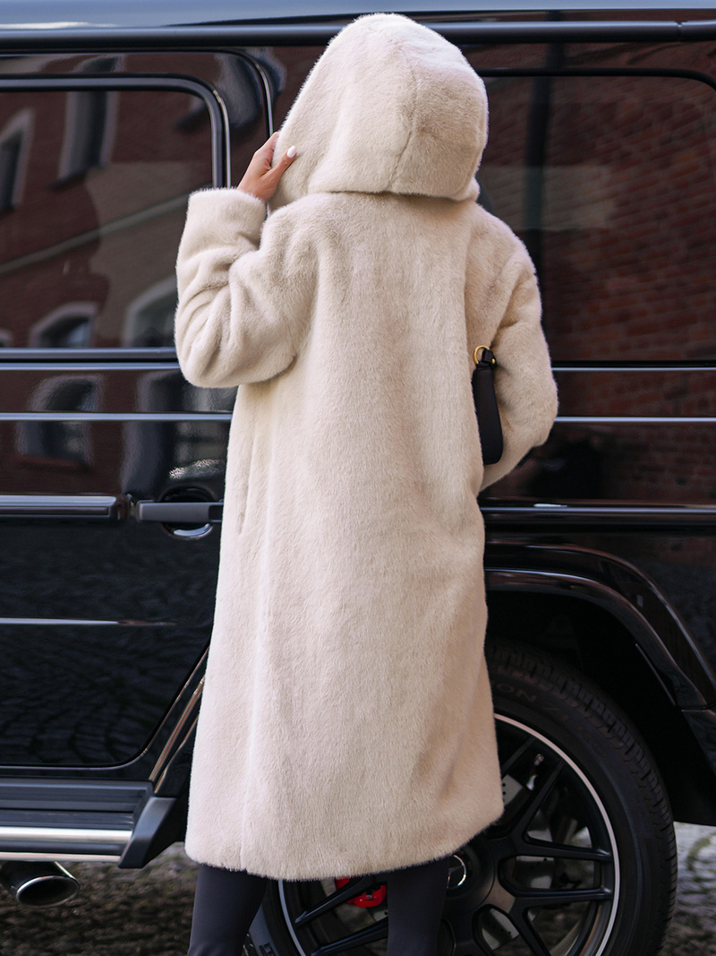 Női szőrme téli kabát bézs OZONEE JS/11Z8250