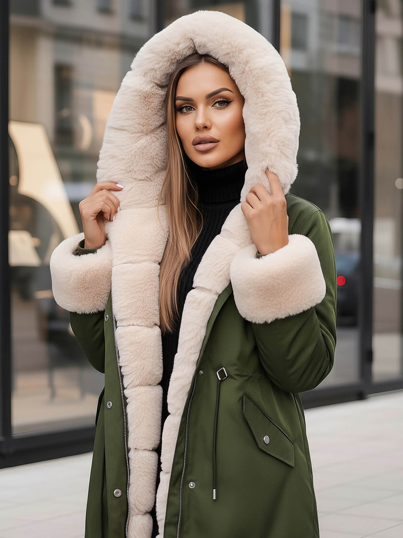 Női téli kabát zöld OZONEE JS/M763/136Z