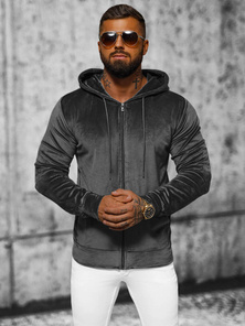 Férfi velúr kapucnis pulóver grafit OZONEE JS/8B1168/6