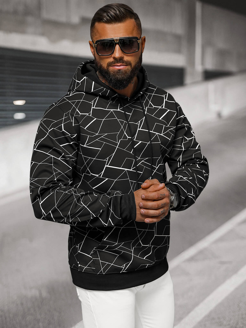 Férfi kapucnis pulóver fekete OZONEE JS/8B1235/3