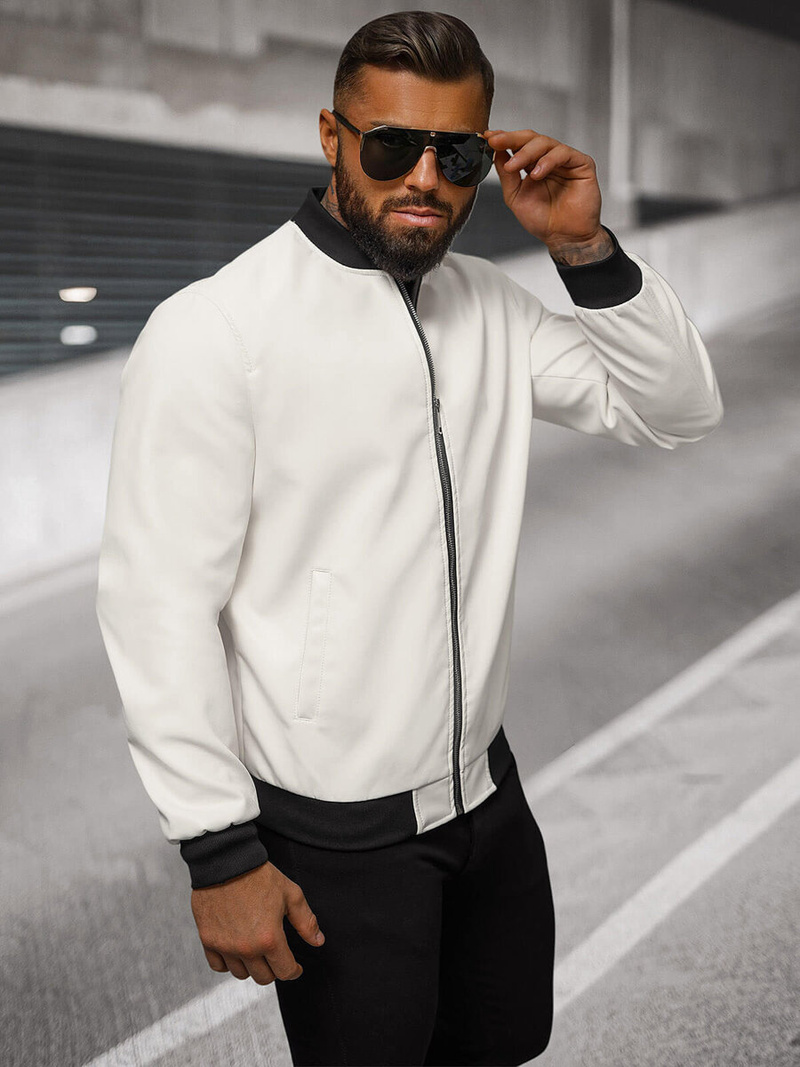 Férfi bőrdzseki fehér OZONEE O/88120