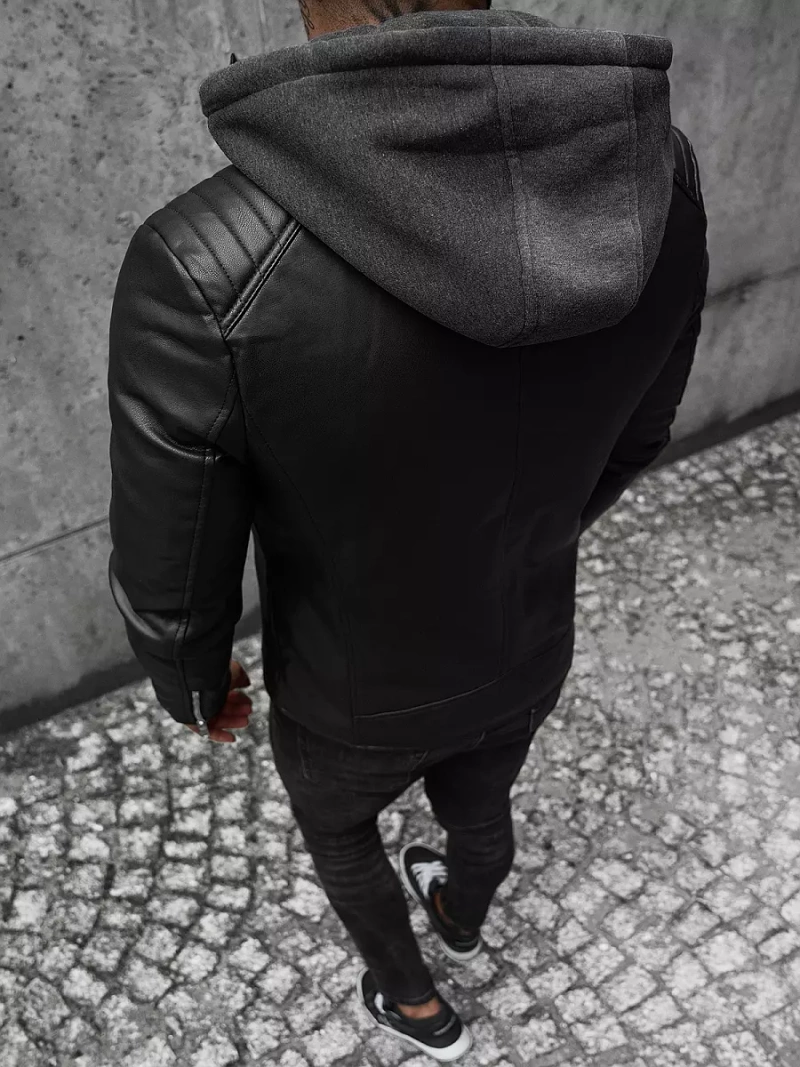 Férfi bőrdzseki fekete OZONEE JS/11Z8012