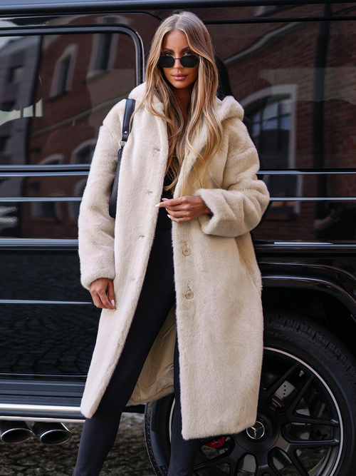 Női szőrme téli kabát bézs OZONEE JS/11Z8250