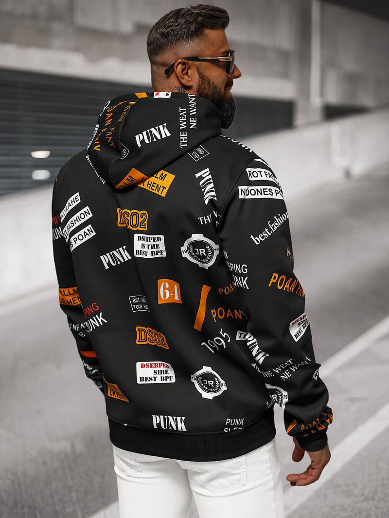 Férfi kapucnis pulóver fekete OZONEE JS/8B1250/3