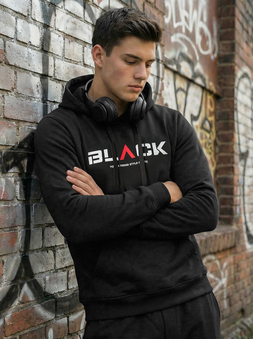 Férfi kapucnis felső fekete OZONEE JS/8B1756/3Z