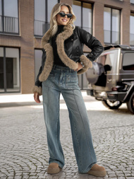 Női bőrdzseki fekete OZONEE JS/61M8517/392