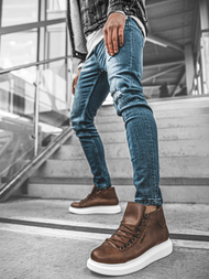 Férfi magasszárú sneakersek barna-fehér OZONEE CH/258