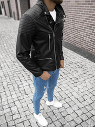 Férfi bőrdzseki fekete OZONEE O/5623