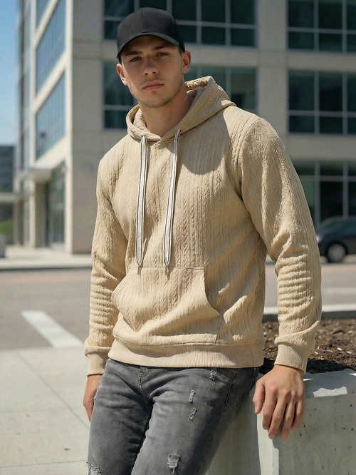 Férfi kapucnis felső bézs OZONEE O/3C577