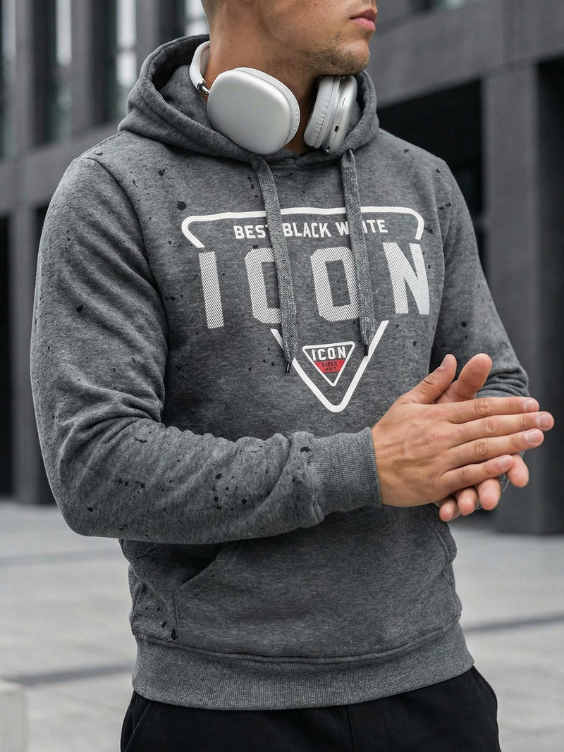 Férfi kapucnis felső grafit OZONEE JS/8B1737/5