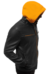 Férfi bőrdzseki fekete-sárga OZONEE N/6129Z