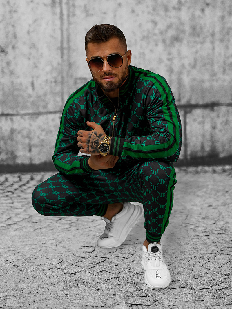 Férfi Melegítő Együttes Fekete-Zöld OZONEE O/12136