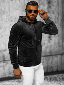 Férfi velúr kapucnis pulóver fekete OZONEE JS/8B1168/3