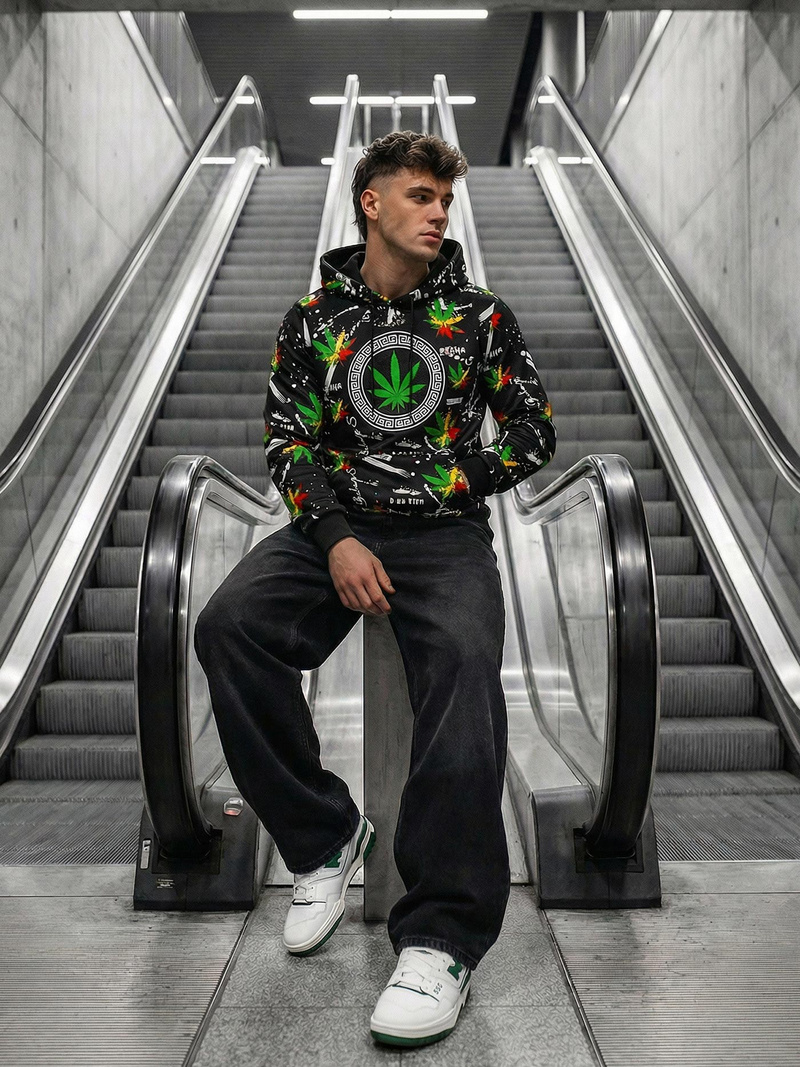 Férfi kapucnis pulóver fekete OZONEE O/B269Z