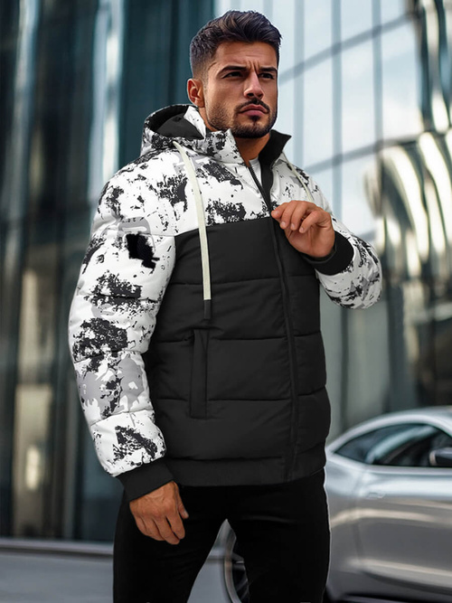 Férfi téli parka kabát fehér–fekete OZONEE JS/31M5030/392Z