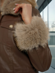 Női bőrdzseki csokoládé OZONEE JS/61M8513/158