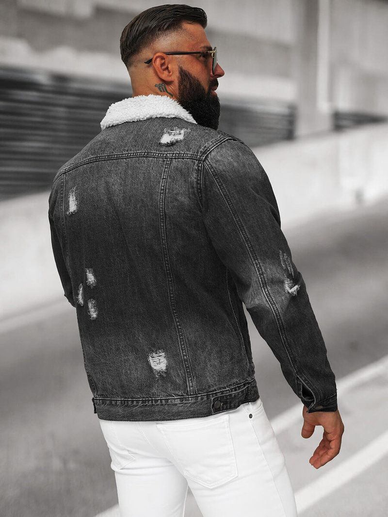 Férfi farmer dzseki SHERPA fekete OZONEE NB/MJ502NZ