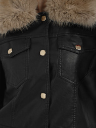 Női bőrdzseki fekete-bézs OZONEE JS/61M8513/392B