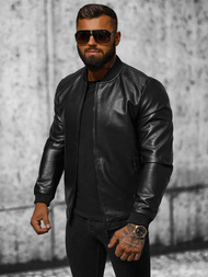 Férfi bőrdzseki fekete OZONEE JS/11Z8105