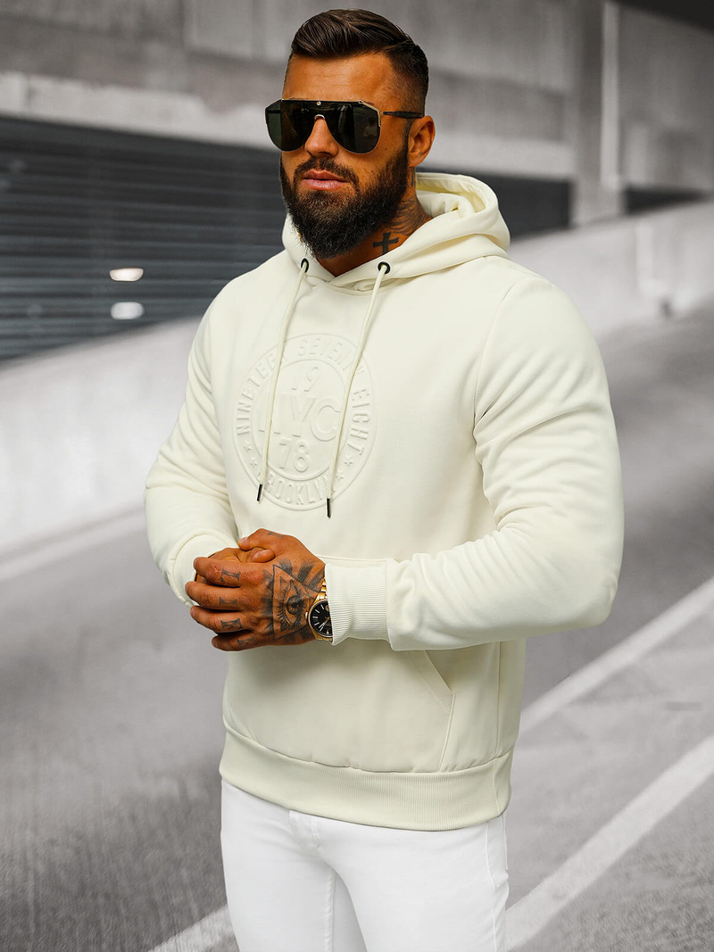 Férfi kapucnis felső ecru OZONEE JS/27B6510/155