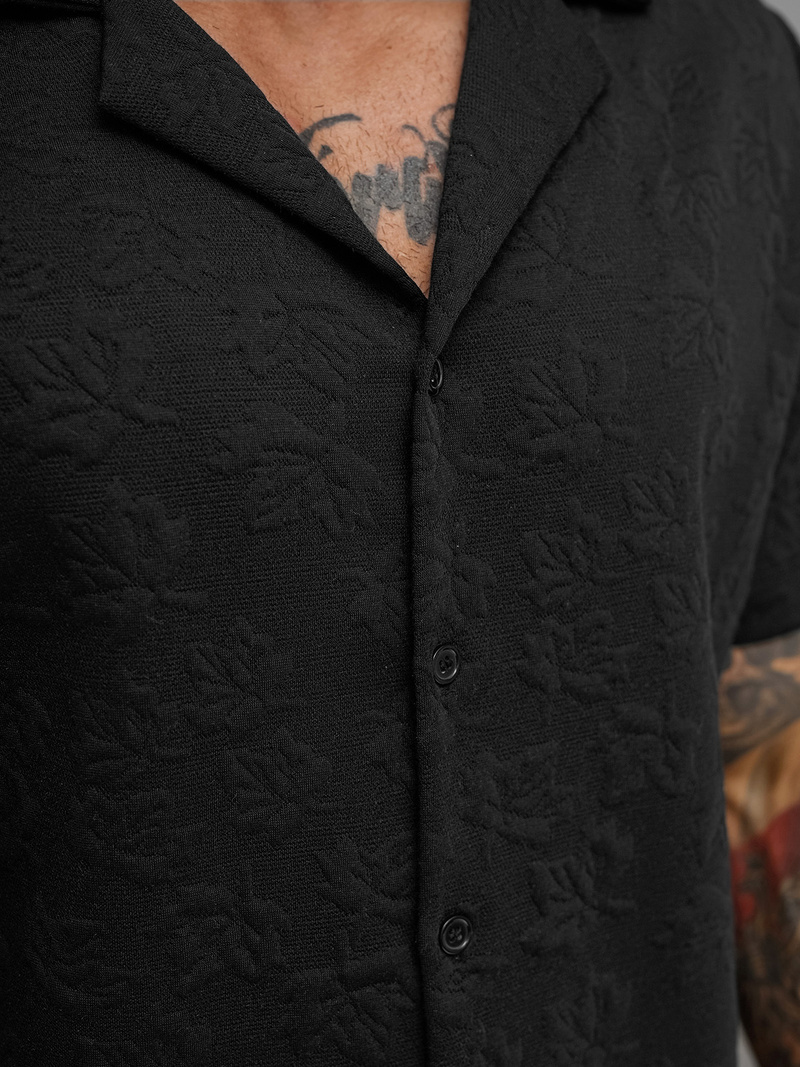 Férfi ing rövid ujjal fekete OZONEE O/B2258