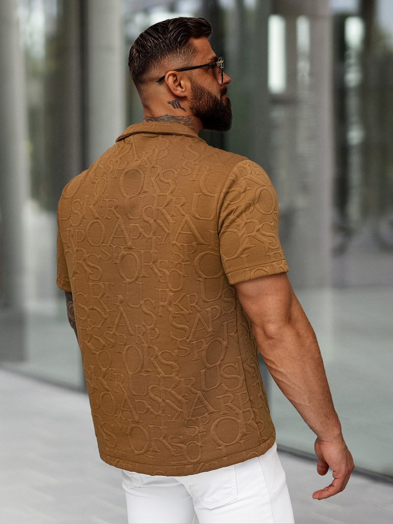 Férfi ing rövid ujjal barna OZONEE O/B2256