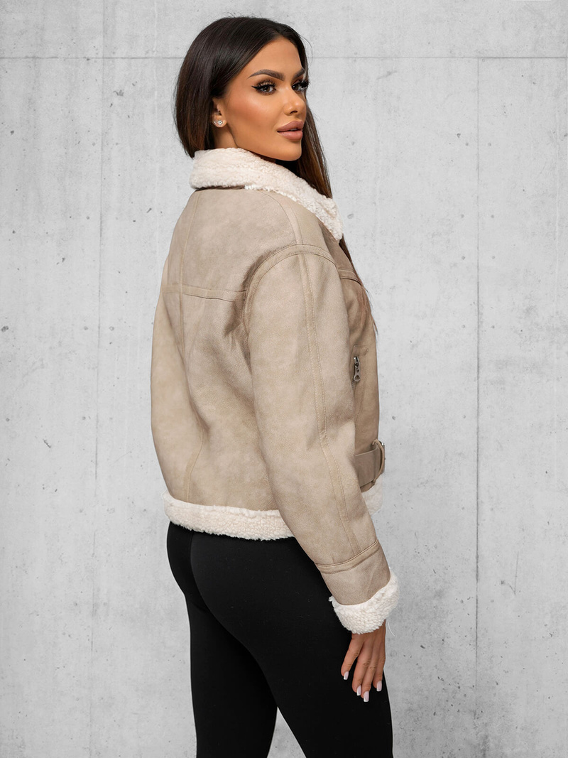 Női Bőrdzseki Bézs OZONEE O/81331Z