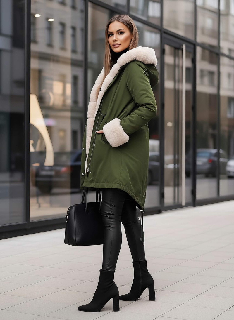 Női téli kabát zöld OZONEE JS/M763/136Z